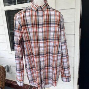 Club Room Men's Size XL Plaid Long Sleeve Button Down Blue Orange Casual Career